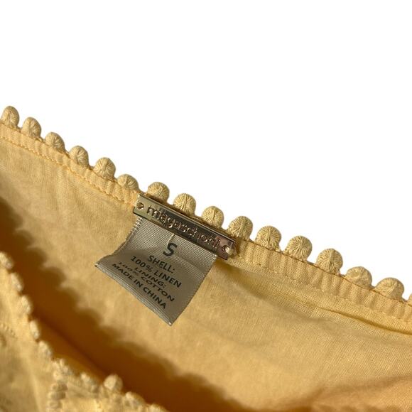 Magaschoni Linen Sundress Yellow Boho Embroidered Spaghetti Strap Cottagecore - Picture 6 of 9